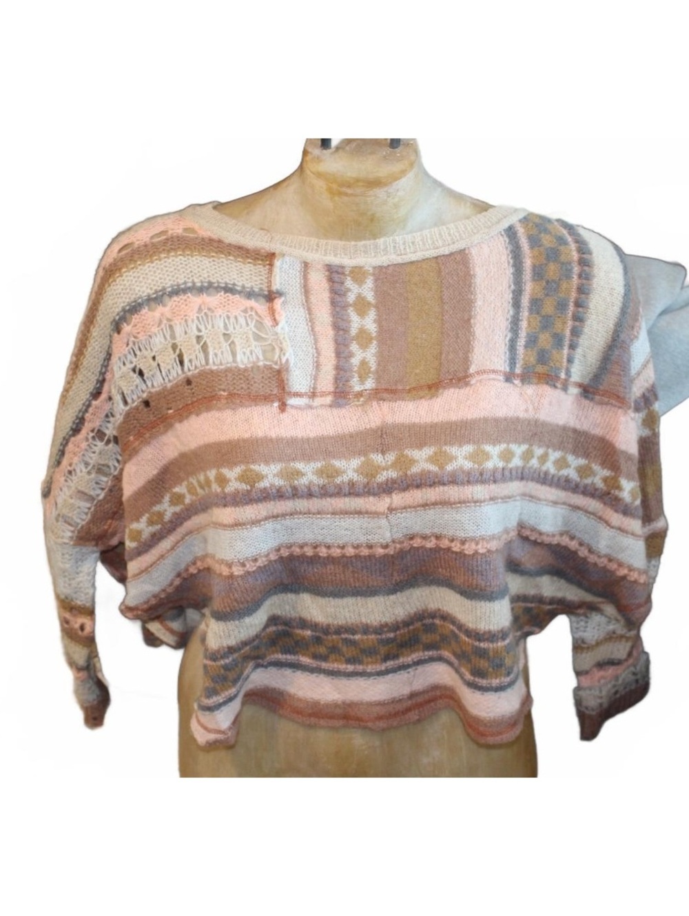 Free People Mixed Knit Crop Sweater with Crochet Detail Size S